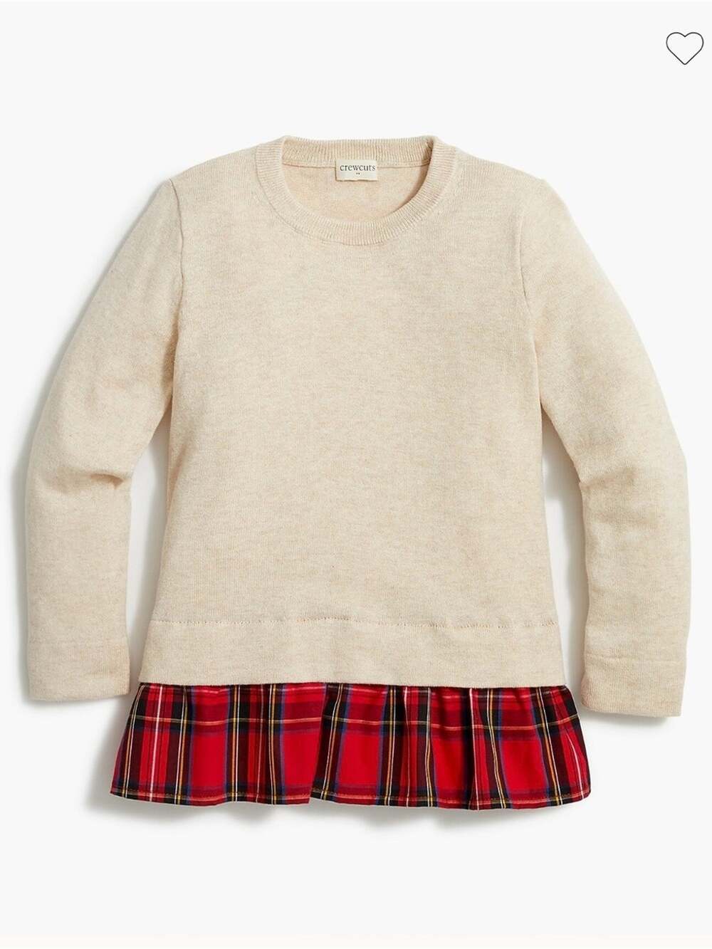 J. Crew Crewcuts Girls Peplum Sweater with Red Plaid Ruffle Hem, Size XL (12-14)